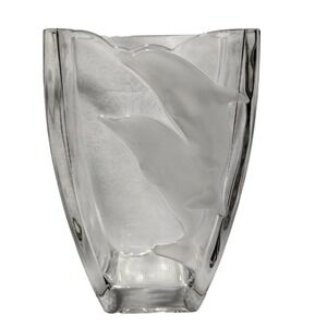 Dolphin Crystal Vase Large Heavy Glass Coastal Nautical Decor Beach House